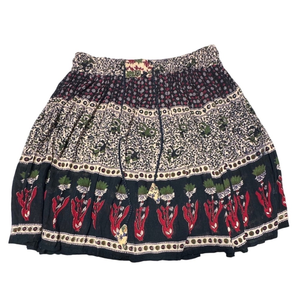 Paths of‎ the Spirit Mini Skirt Womens Small Boho Floral Viscose Black Red